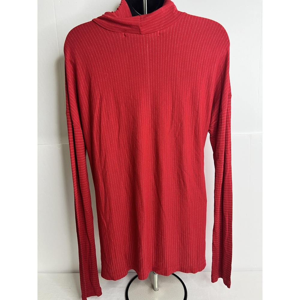 Michael Stars Turtleneck Swing Top Womens One Size Red Metallic Stripe Shirt NWT - Picture 3 of 7